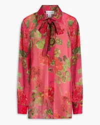 Oscar de la Renta Pussy-bow floral-print silk-chiffon shirt - Pink Pink