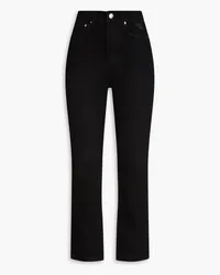 Maje Cropped distressed high-rise straight-leg jeans - Black Black