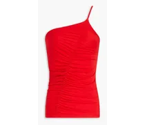One-shoulder ruched stretch-jersey top - Red