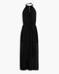 THREE GRACES Rhian leather-trimmed cotton-voile halterneck midi dress - Black Black