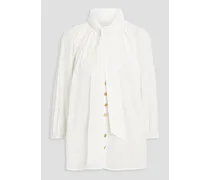 Tie-neck broderie anglaise cotton blouse - White