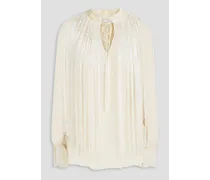 Fringed crepe de chine blouse - White