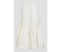 Gathered cotton-blend tulle and taffeta midi skirt - White