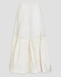 Tory Burch Gathered cotton-blend tulle and taffeta midi skirt - White White