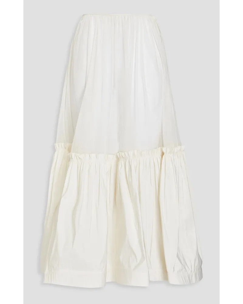 Tory Burch Gathered cotton-blend tulle and taffeta midi skirt - White White