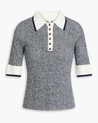 Veronica Beard Marled pointelle-knit polo shirt - Blue Blue