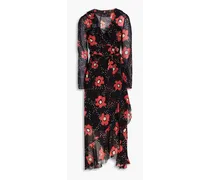 Floral-print silk-chiffon midi wrap-dress - Black