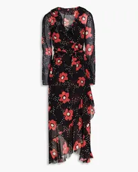 RED Valentino Floral-print silk-chiffon midi wrap-dress - Black Black