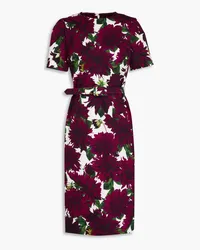 Oscar de la Renta Floral-print stretch-cotton twill midi dress - Purple Purple