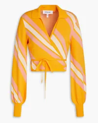 Derek Lam Leona cropped striped cotton-blend wrap top - Orange Orange