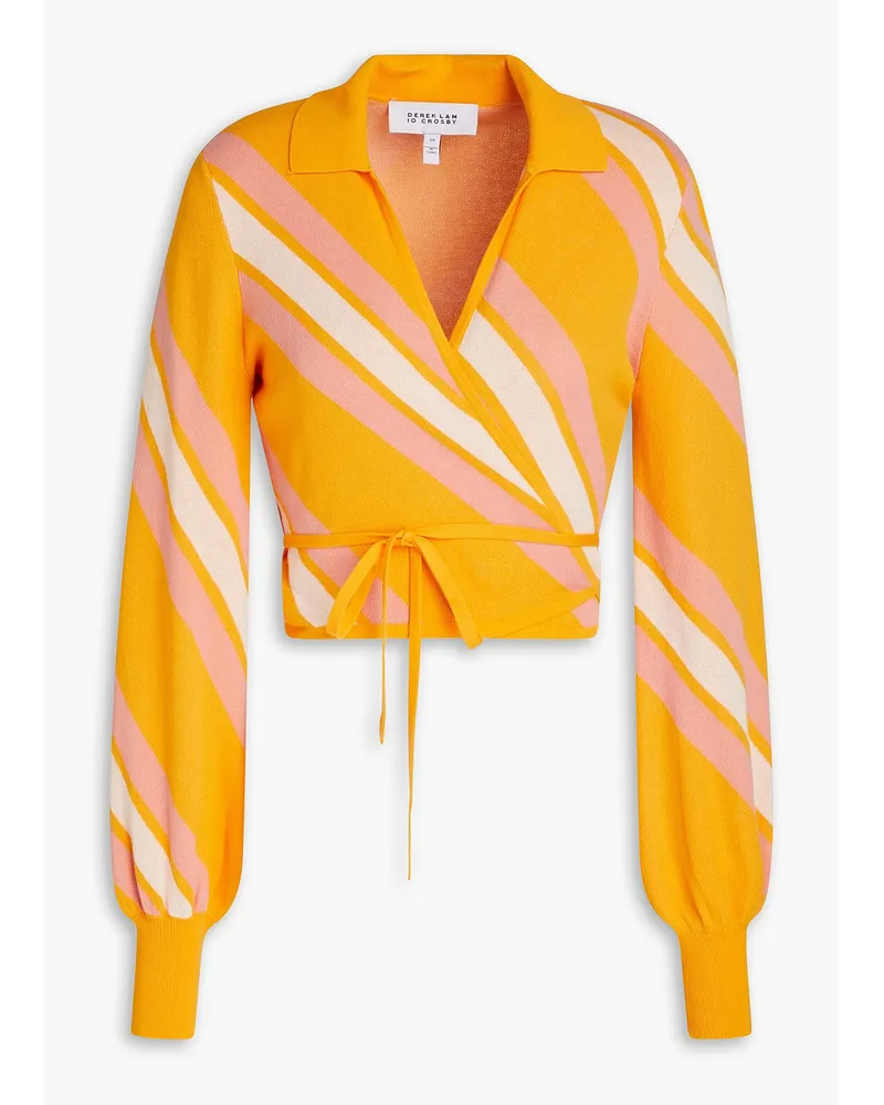 Leona cropped striped cotton-blend wrap top - Orange