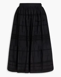 RED Valentino Broderie anglaise-trimmed tiered cotton-poplin midi skirt - Black Black