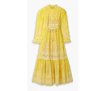 Belted broderie anglaise cotton-voile maxi dress - Yellow