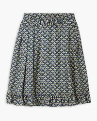 Paco Rabanne Ruffled printed crepe de chine skirt - Blue Blue