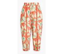 Lamu cropped printed cotton-blend voile tapered pants - Orange