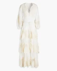 Zimmermann Crocheted lace-trimmed tiered ramie-gauze maxi dress - White White