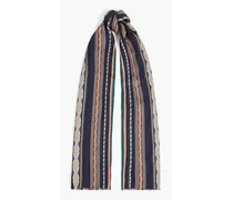 Frayed printed cotton-blend jacquard scarf - Blue