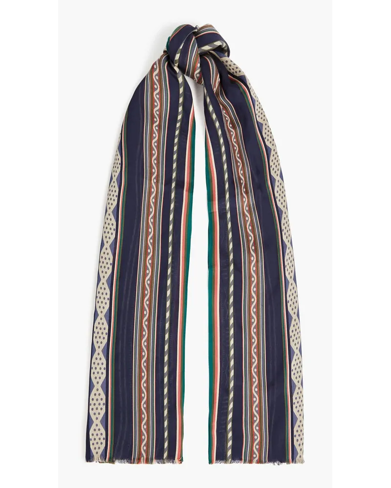 Paul Smith Frayed printed cotton-blend jacquard scarf - Blue Blue