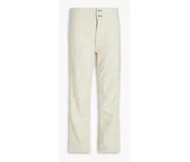 Cropped striped cotton, hemp and linen-blend straight-leg pants - White