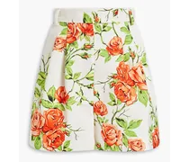Pleated floral-print faille shorts - White