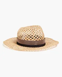 Brunello Cucinelli Bead-embellished grosgrain-trimmed raffia sun hat - Neutral Neutral