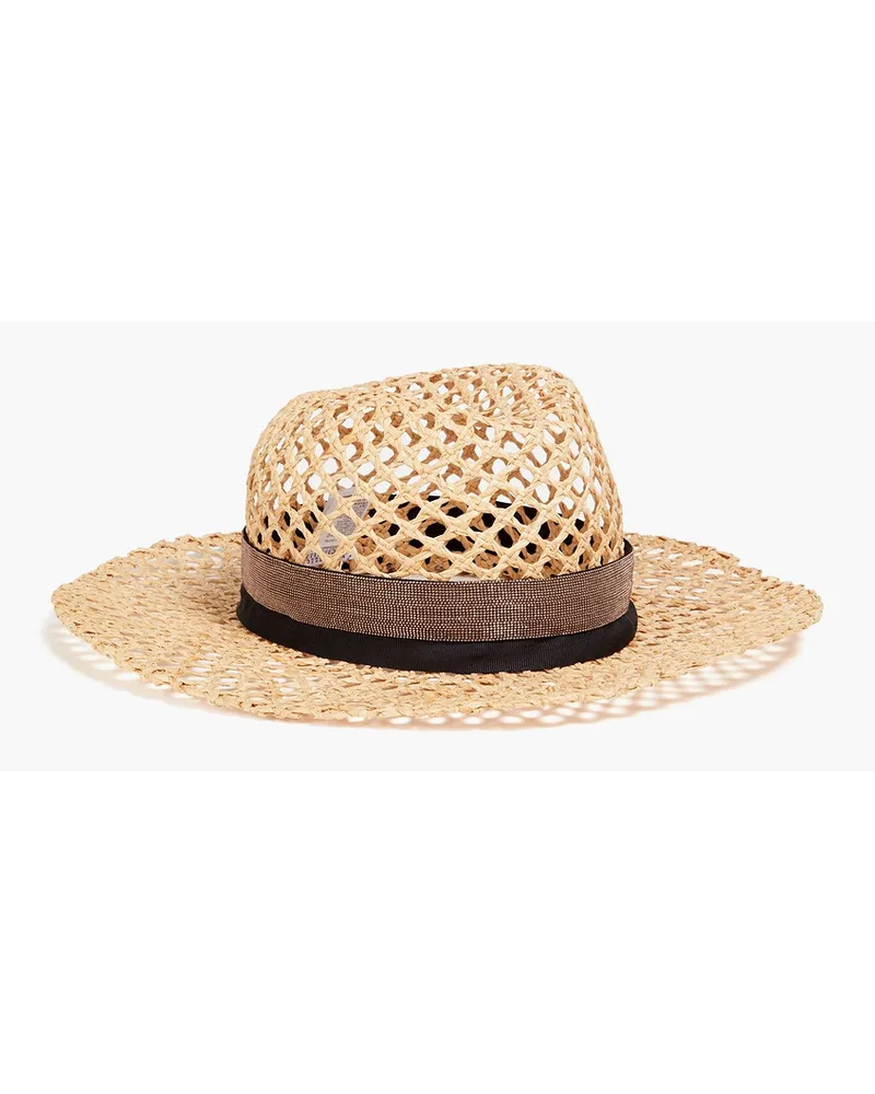 Brunello Cucinelli Bead-embellished grosgrain-trimmed raffia sun hat - Neutral Neutral