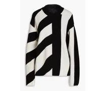 Striped merino wool sweater - Black