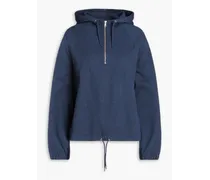 Embroidered French cotton-terry half-zip hoodie - Blue