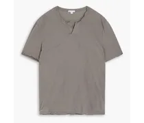 Cotton and linen-blend henley T-shirt - Gray