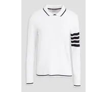 Striped knitted polo sweater - White
