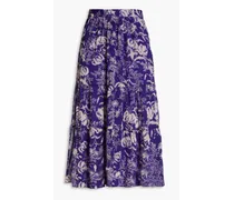 Jupe Uria gathered printed crepon midi skirt - Purple