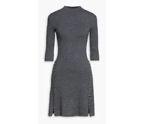 Embellished ribbed-knit mini dress - Gray