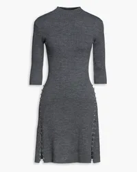 Maje Embellished ribbed-knit mini dress - Gray Gray