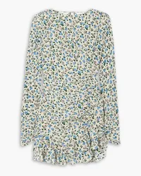 Alessandra Rich Open-back floral-print silk crepe de chine mini dress - Blue Blue