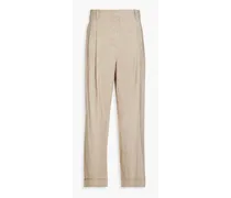 Pleated cotton-blend tapered pants - Neutral