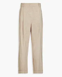 Emporio Armani Pleated cotton-blend tapered pants - Neutral Neutral