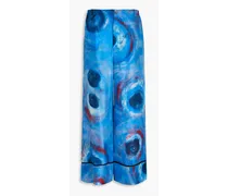 Printed silk-habotai wide-leg pants - Blue