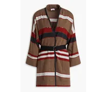 Belted embellished striped cashmere cardigan - Neutral