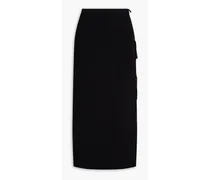 Ribbed cotton-blend midi wrap skirt - Black