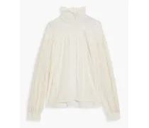 Digwed lace-paneled crepe de chine blouse - White