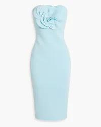 Badgley Mischka Strapless floral-appliquéd scuba midi dress - Blue Blue