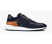 Suede-trimmed leather sneakers - Blue