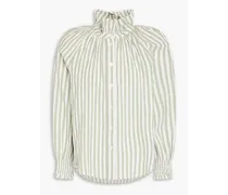 Calisto ruffled striped cotton-blend seersucker shirt - Green
