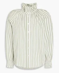 Veronica Beard Calisto ruffled striped cotton-blend seersucker shirt - Green Green