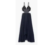Cutout embellished pointelle-knit maxi dress - Black
