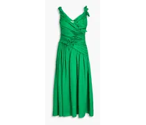 Cutout knotted linen midi dress - Green