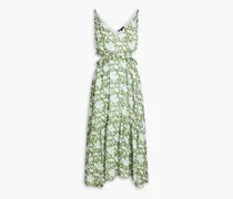 Cutout printed cotton-blend mousseline midi dress - Green