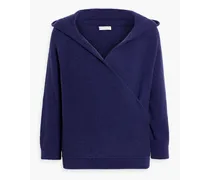 Wrap-effect ribbed cashmere hooded sweater - Blue
