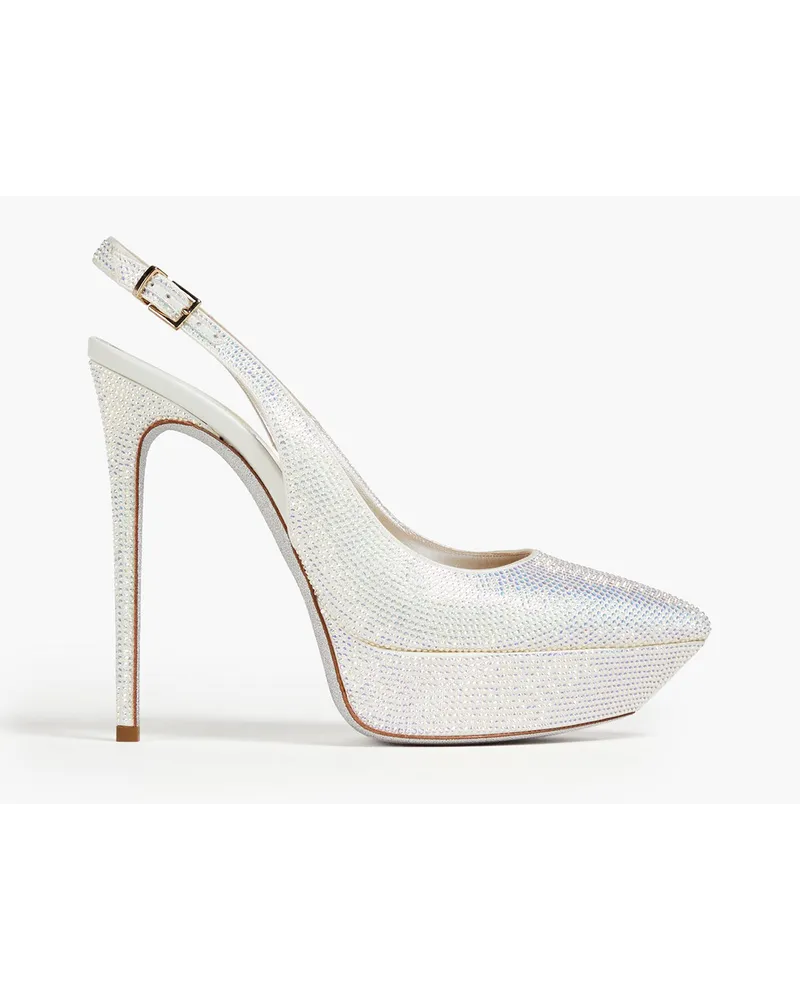 René Caovilla Crystal-embellished satin platform pumps - White White