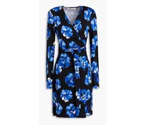 Julian floral-print silk-jersey mini wrap dress - Blue